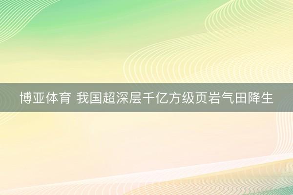 博亚体育 我国超深层千亿方级页岩气田降生