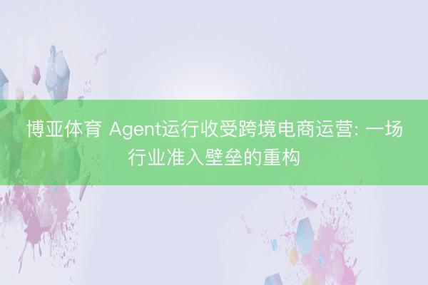 博亚体育 Agent运行收受跨境电商运营: 一场行业准入壁垒的重构