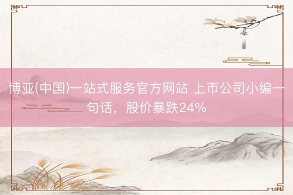 博亚(中国)一站式服务官方网站 上市公司小编一句话，股价暴跌24%